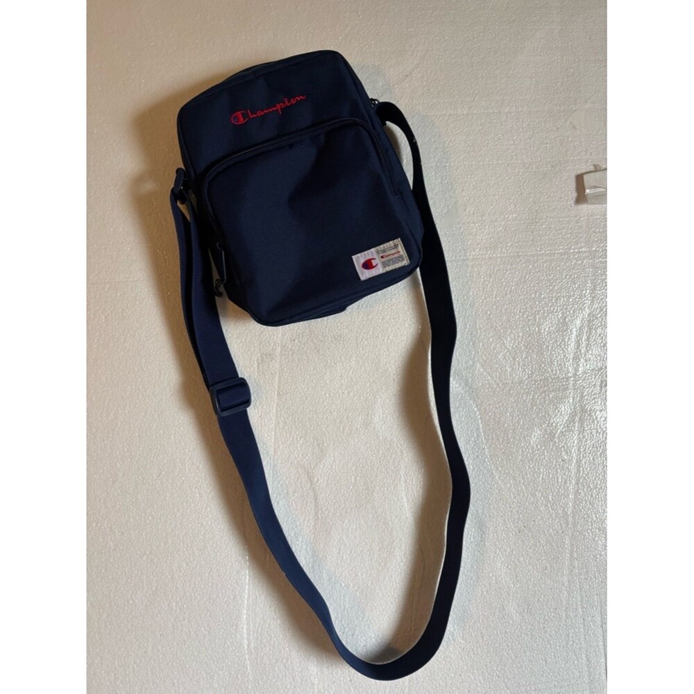 Champion Navy Crossbody Messenger with Red Logo Stitching